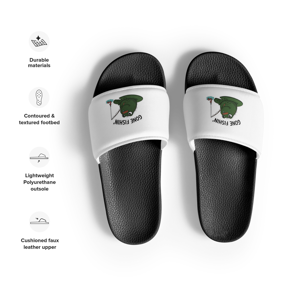 Gone Fishin' Men's Slides by Pistacio's Pond Merch
