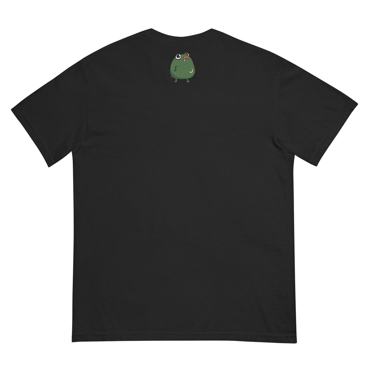 2 A.M. Pistacio black heavyweight t-shirt front view — frog in bed checking phone graphic