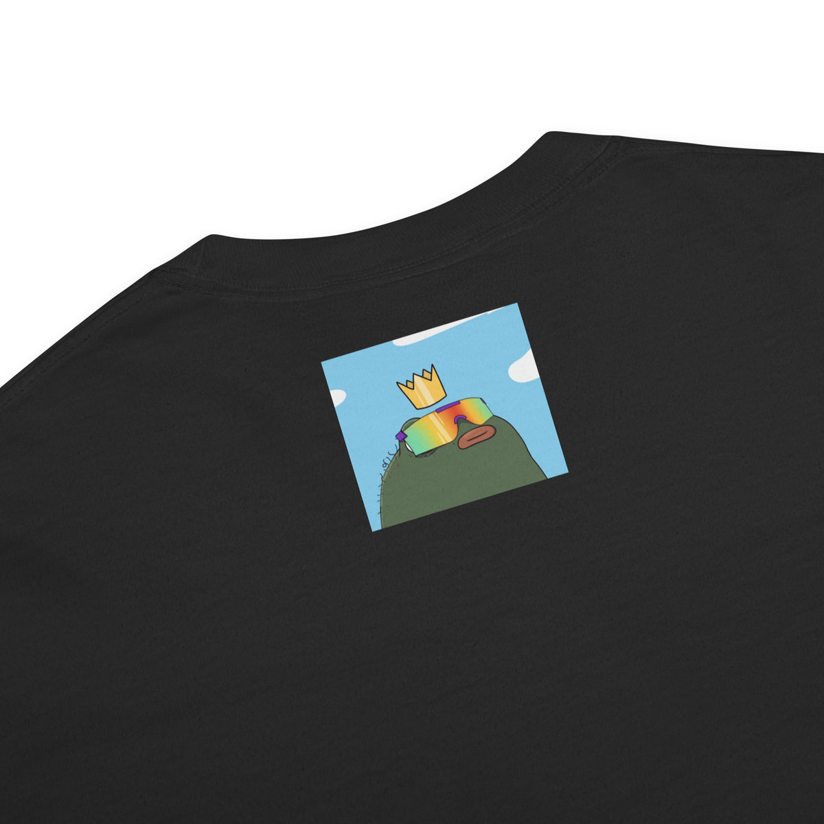 GM Pistacio black heavyweight t-shirt — King Pistacio frog with crown and GM coffee mug — Pistacios Pond Merch