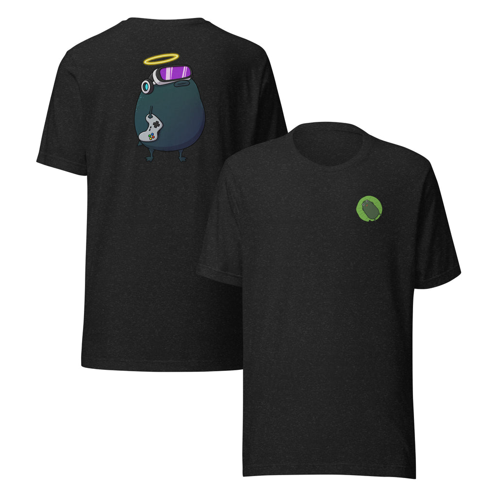 Pistacio said "GG" before the match even started — VR headset strapped on, halo glowing, controller ready. Gamer Pistacio Unisex T-Shirt by Pistacios Pond Merch.
