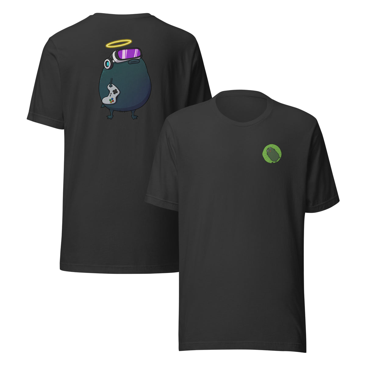Pistacio said "GG" before the match even started — VR headset strapped on, halo glowing, controller ready. Gamer Pistacio Unisex T-Shirt by Pistacios Pond Merch.